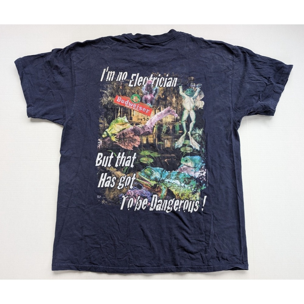 Vintage Budweiser Shirt Mens XL "Im No Electrician" Ferret Frank & Louie 90s